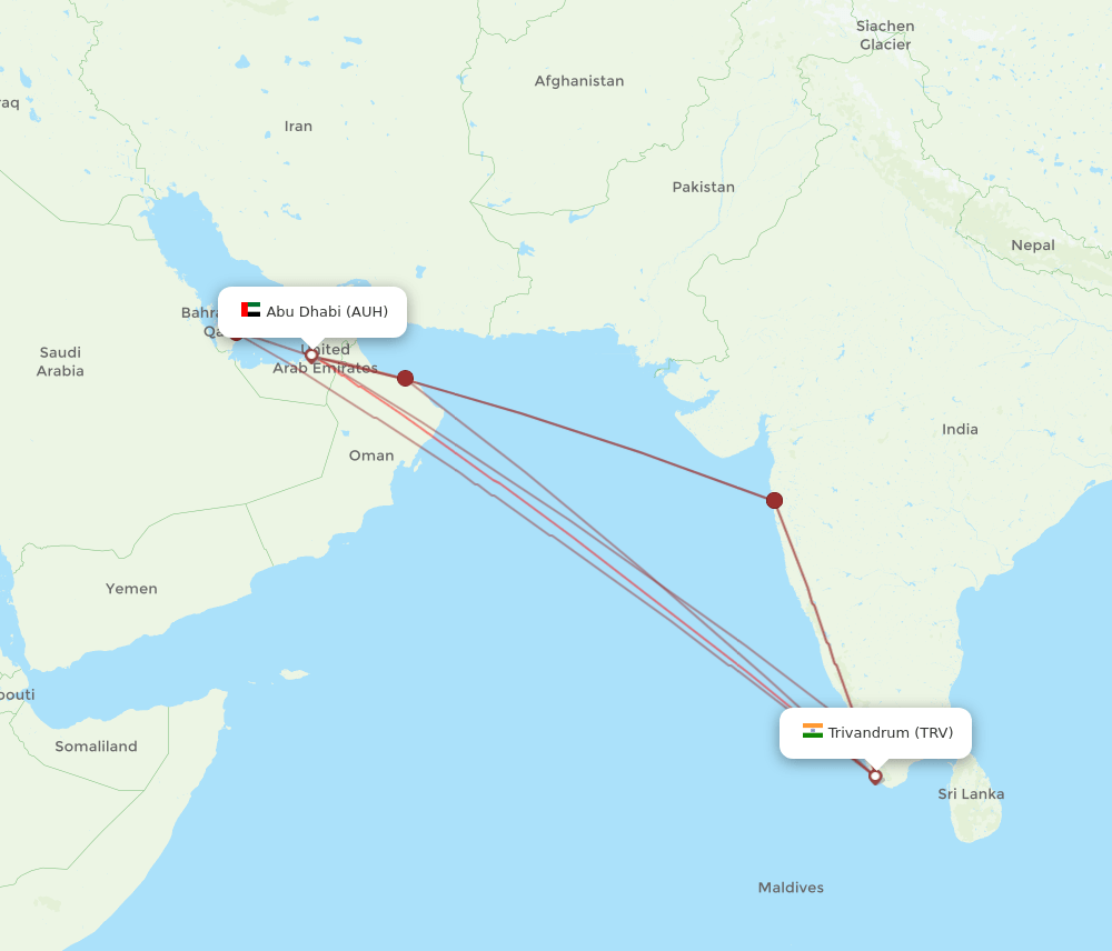 TRV-AUH flight routes