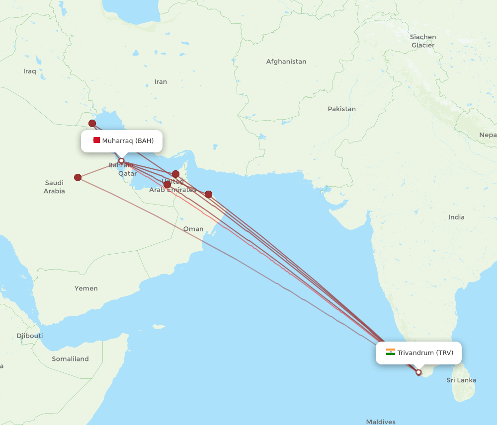 TRV-BAH flight routes
