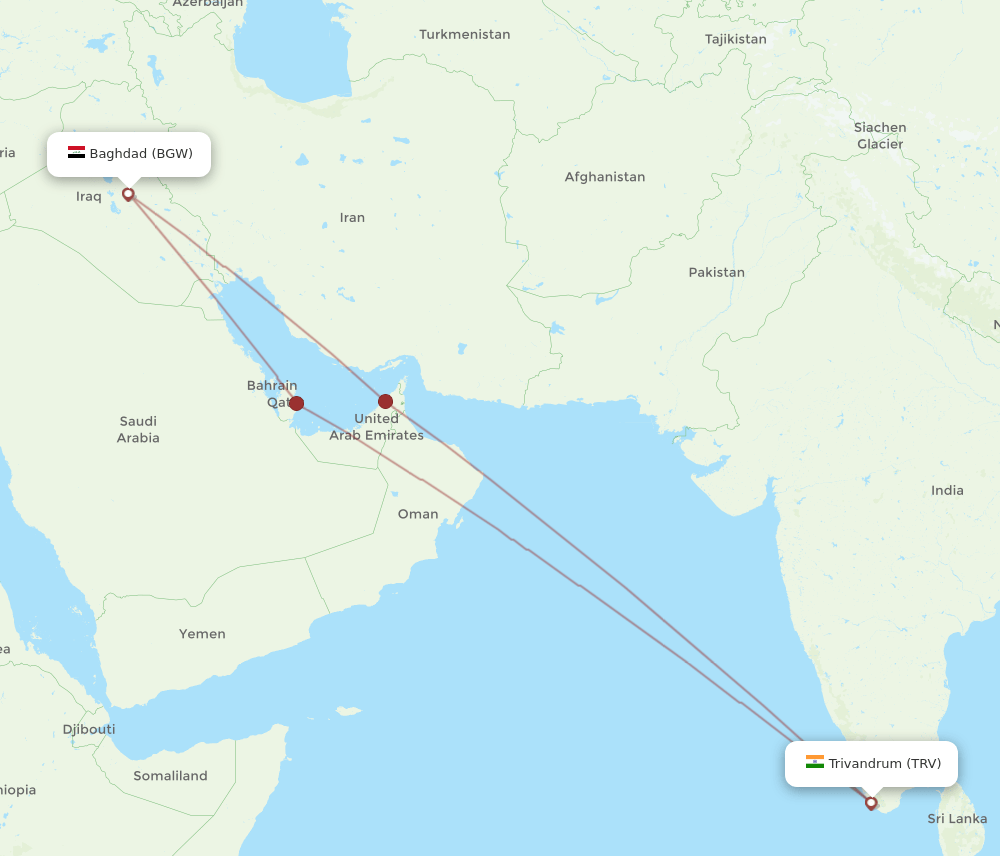 TRV-BGW flight routes