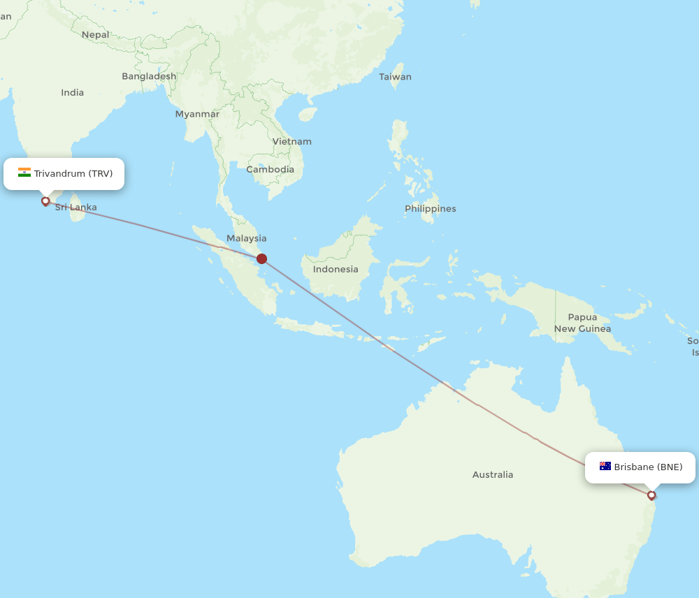 TRV to BNE flights and routes map