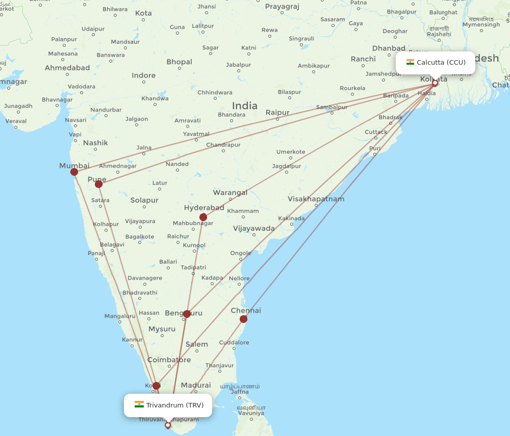 TRV-CCU flight routes