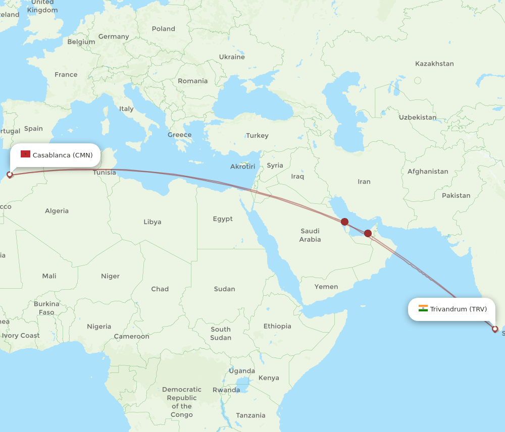 TRV-CMN flight routes