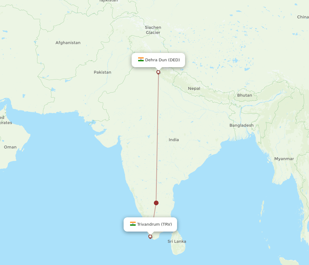 TRV-DED flight routes