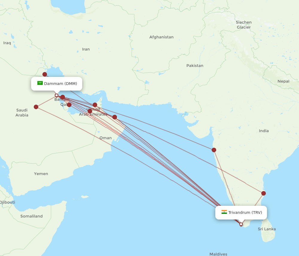 TRV-DMM flight routes
