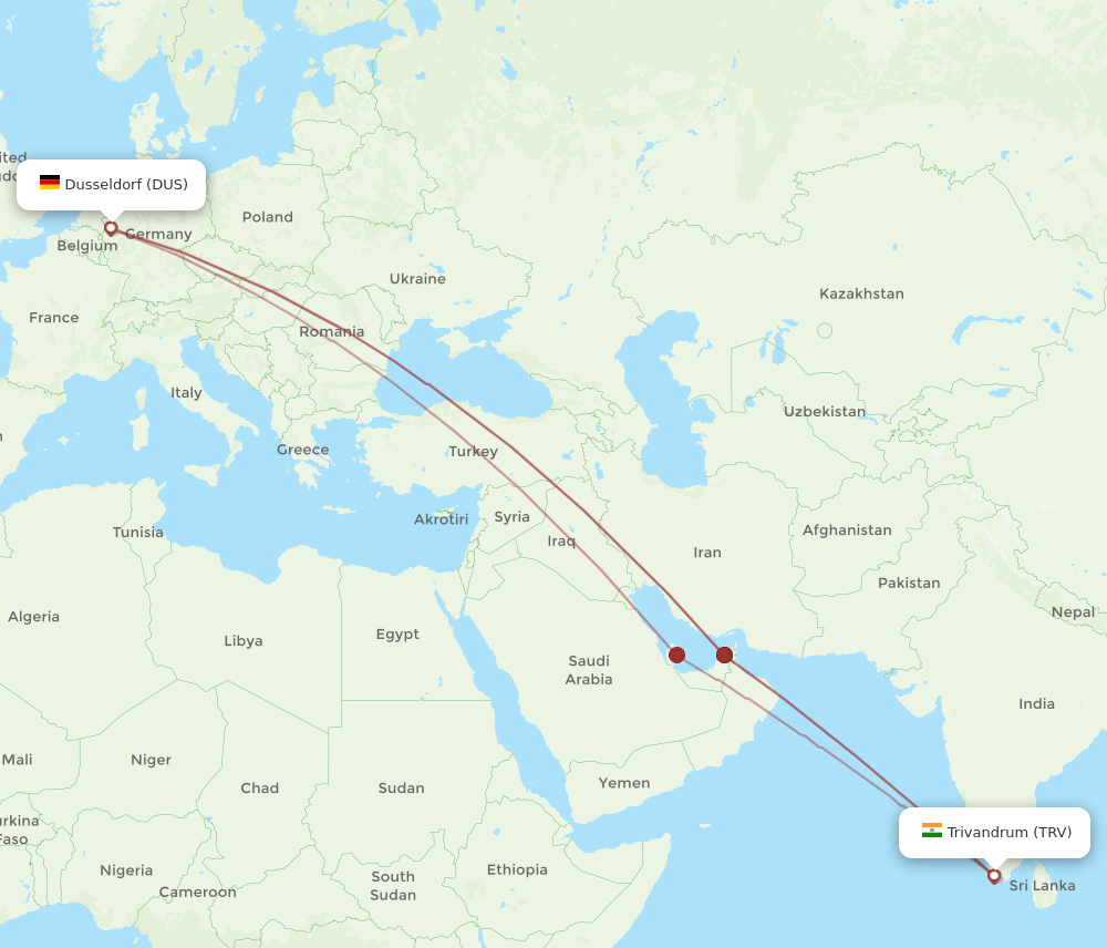 TRV-DUS flight routes