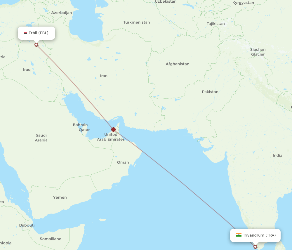 TRV-EBL flight routes