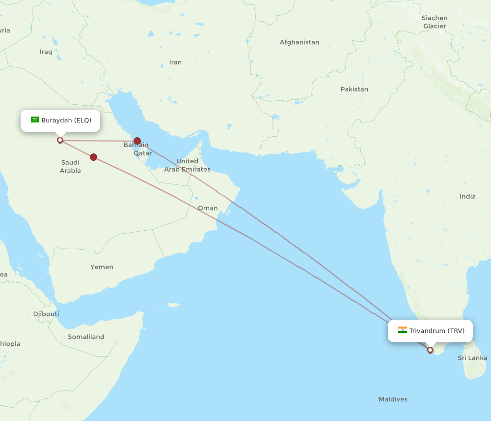 TRV-ELQ flight routes