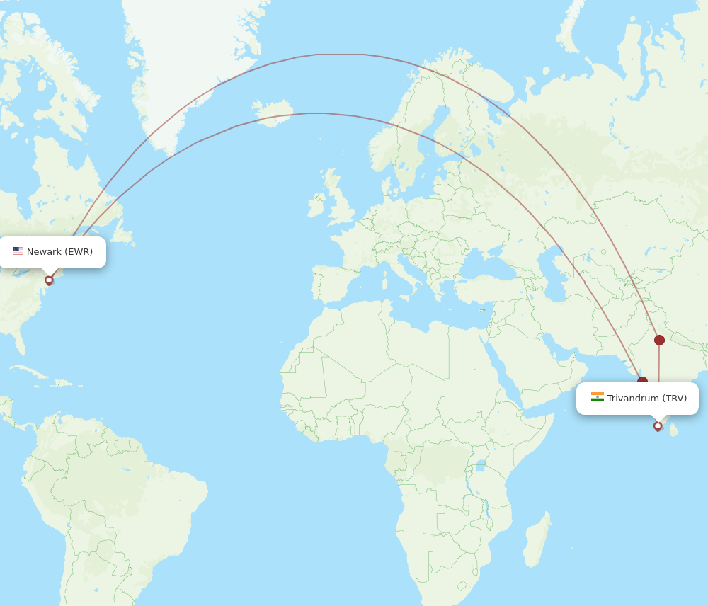 TRV to EWR flights and routes map