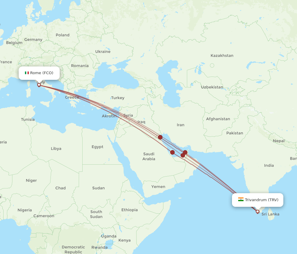 TRV-FCO flight routes