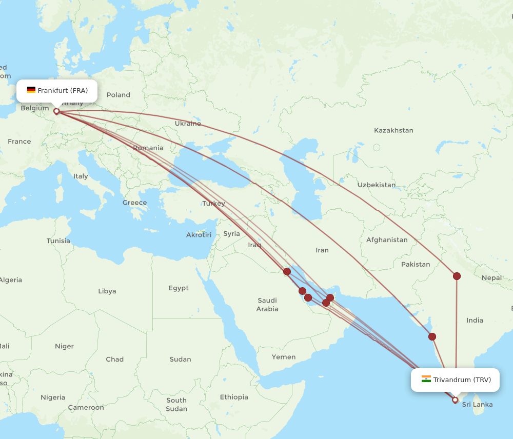 TRV to FRA flights and routes map