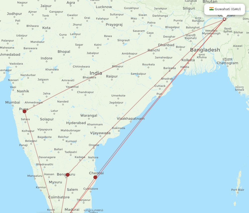 TRV-GAU flight routes