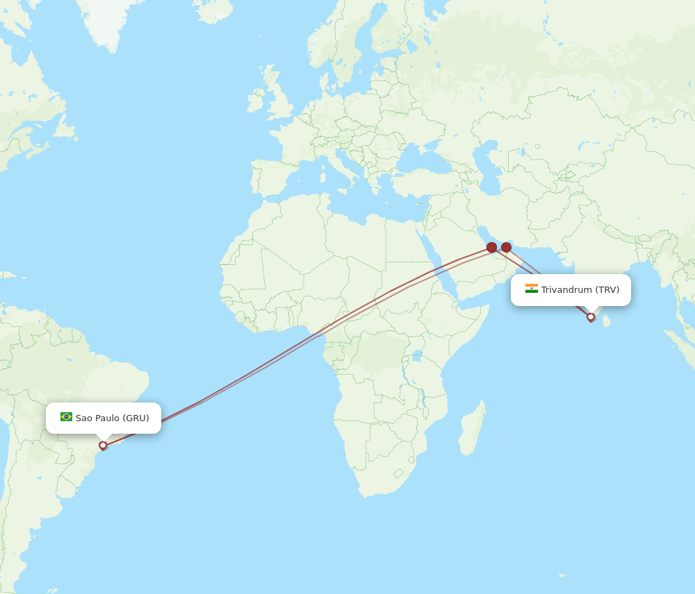 TRV to GRU flights and routes map