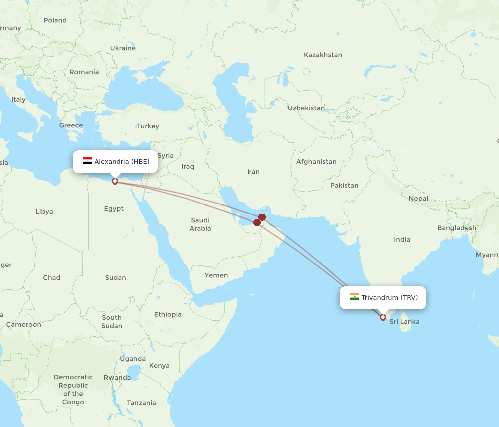 TRV-HBE flight routes