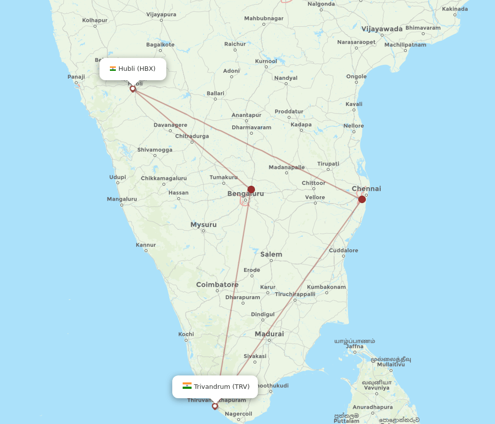 TRV-HBX flight routes