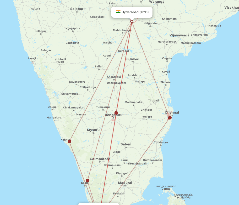 TRV-HYD flight routes