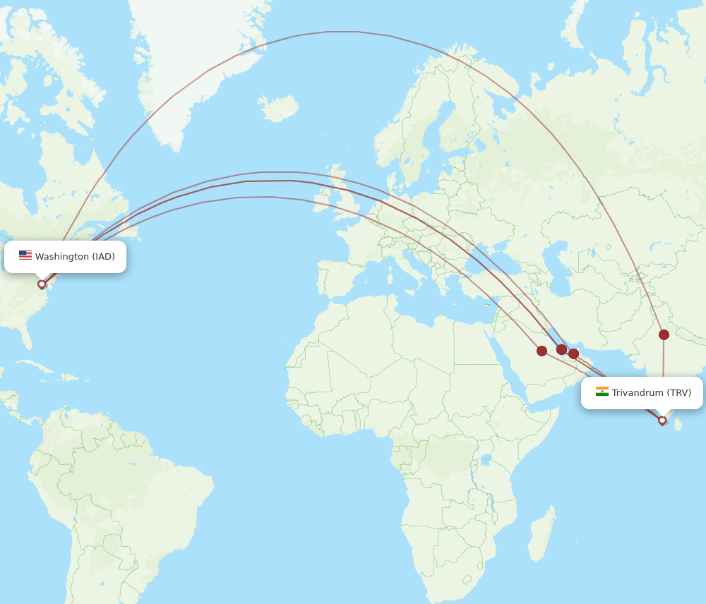 TRV-IAD flight routes