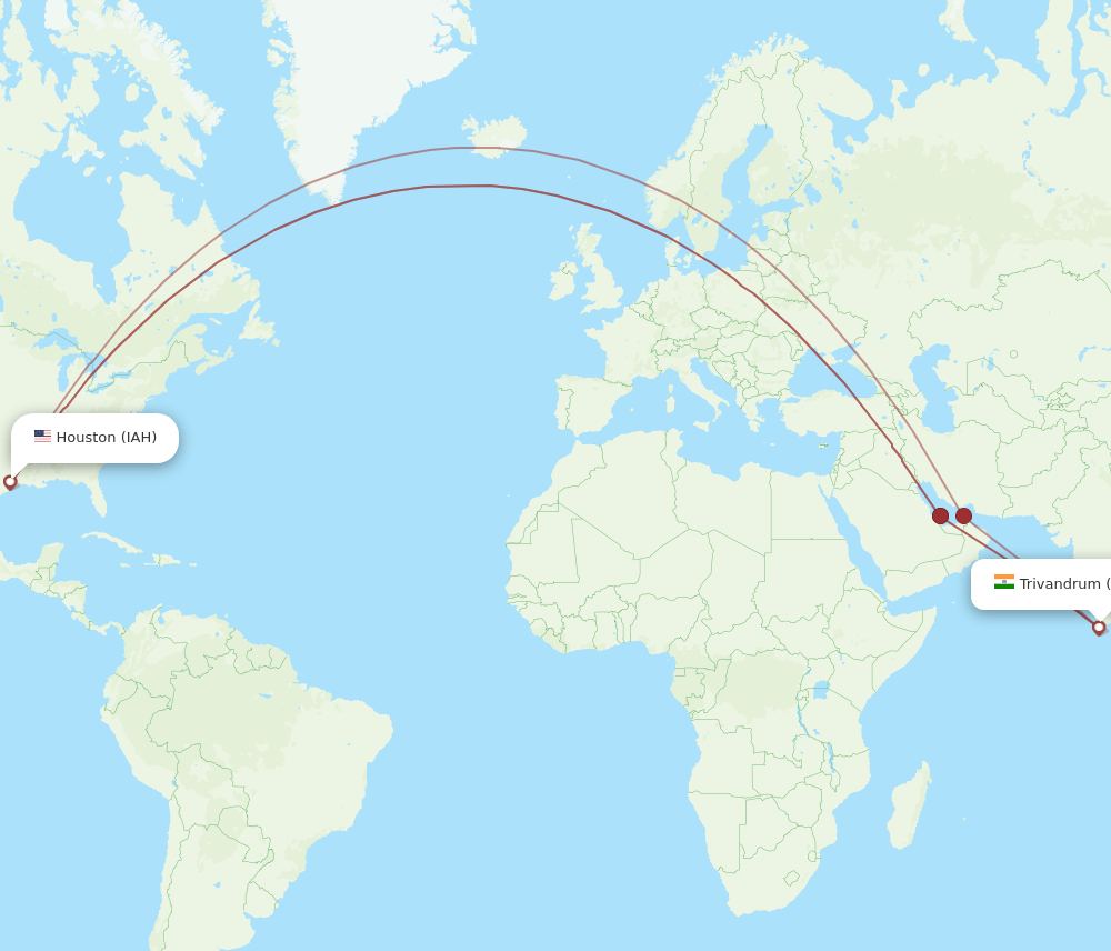 TRV-IAH flight routes