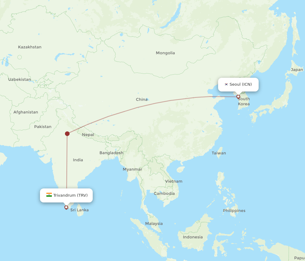 TRV-ICN flight routes