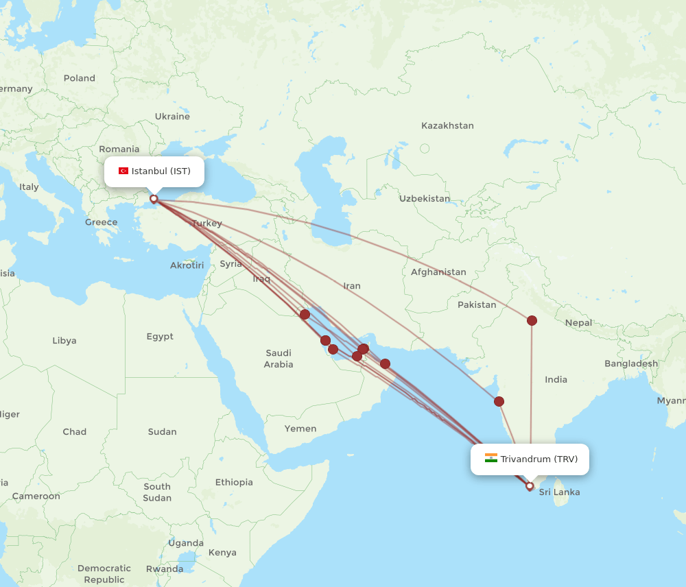 TRV-IST flight routes