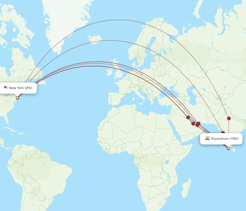 TRV-JFK flight routes