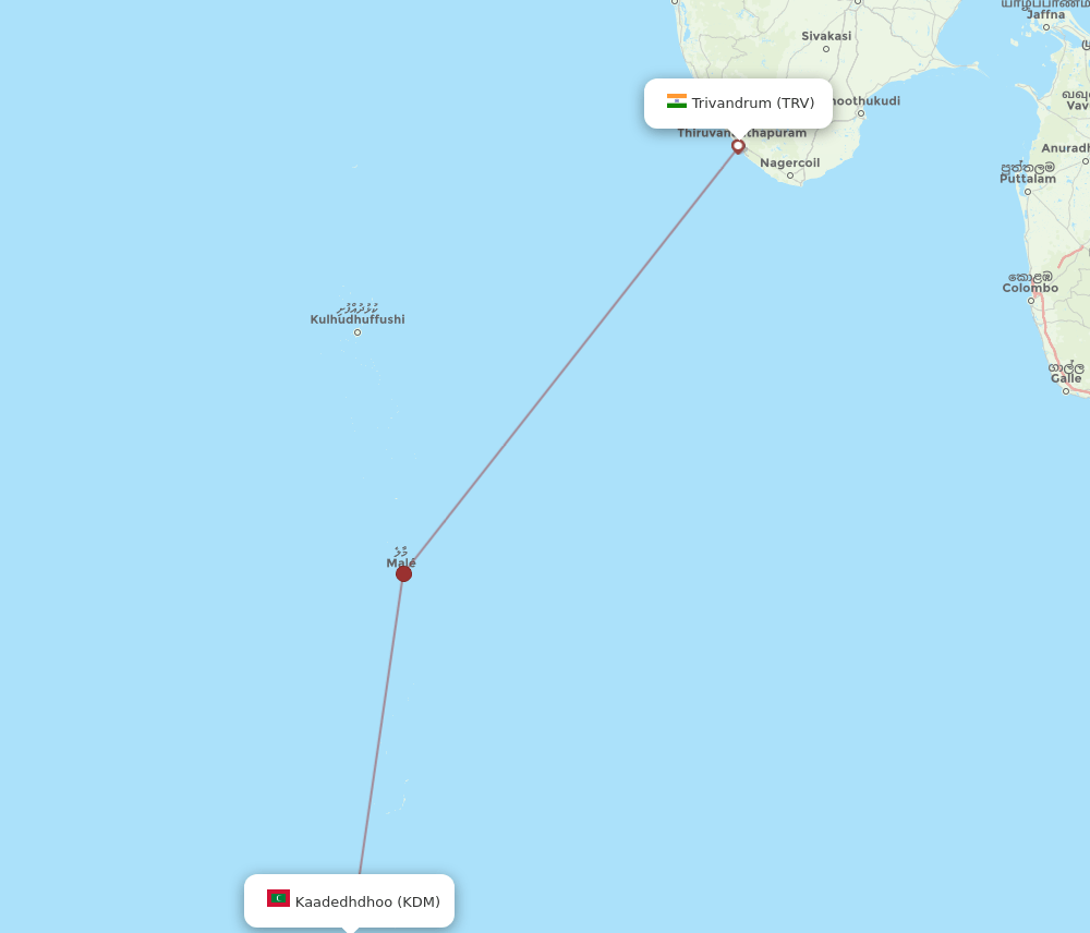 Kaadedhdhoo - Thiruvananthapuram route map and flight paths