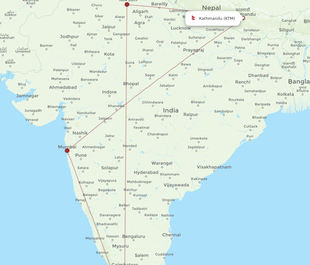 TRV-KTM flight routes