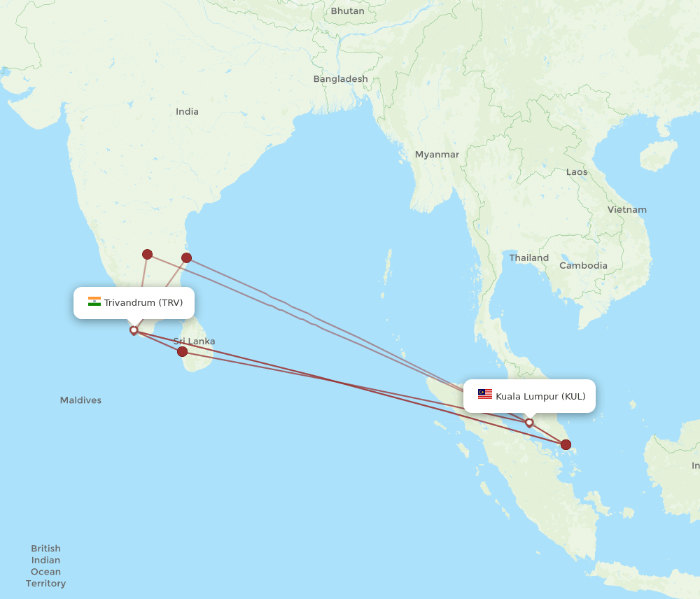 TRV-KUL flight routes