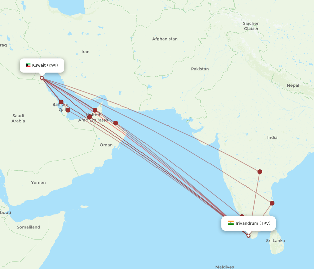TRV-KWI flight routes