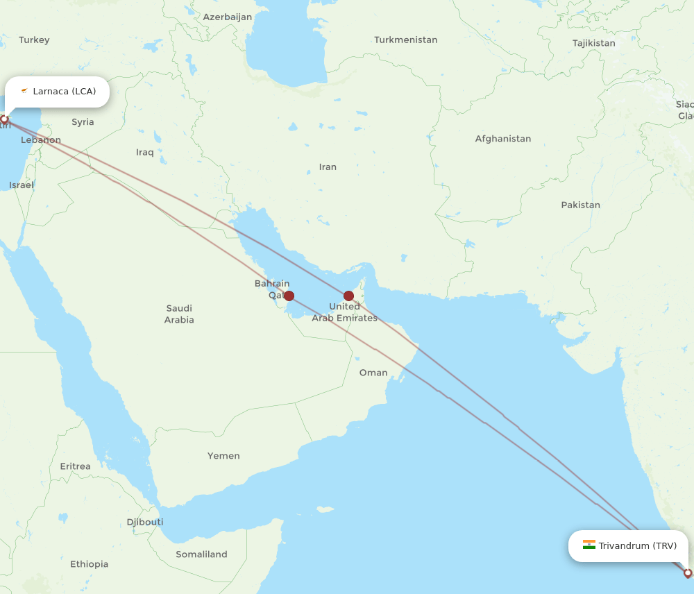 TRV-LCA flight routes