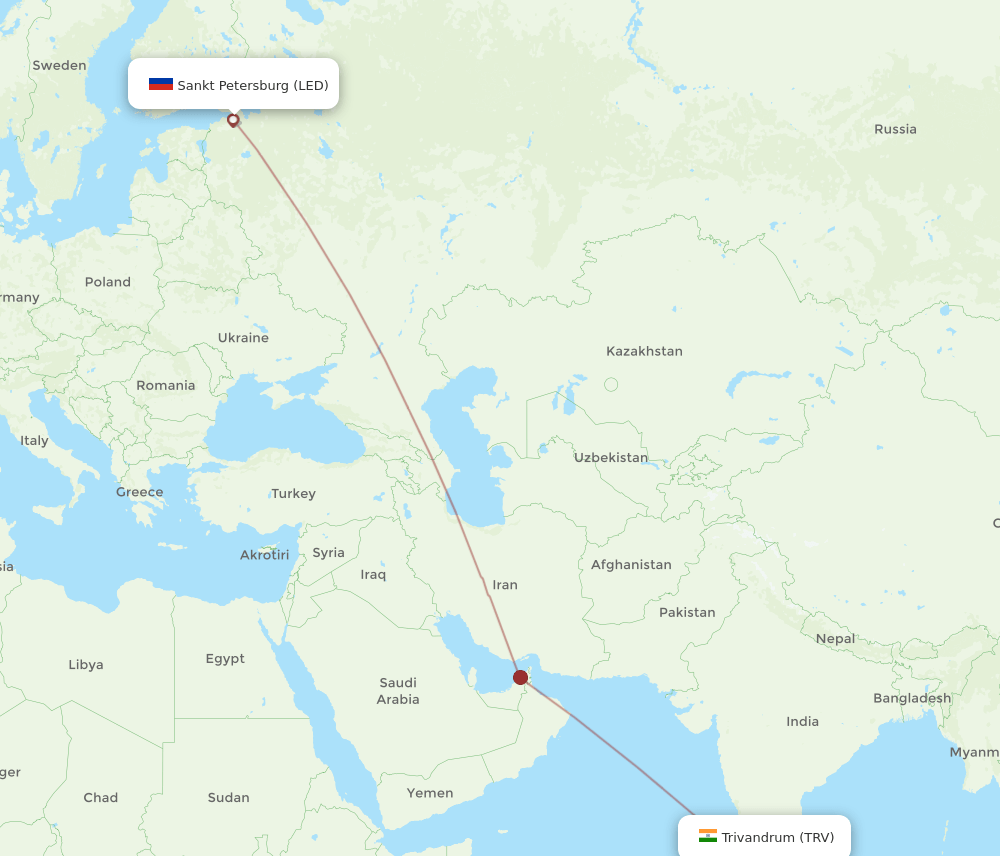 TRV to LED flights and routes map