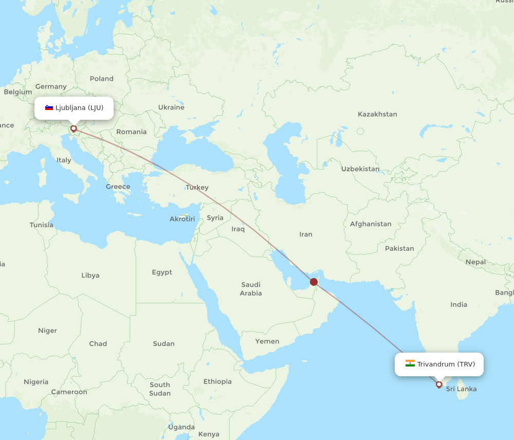 TRV to LJU flights and routes map