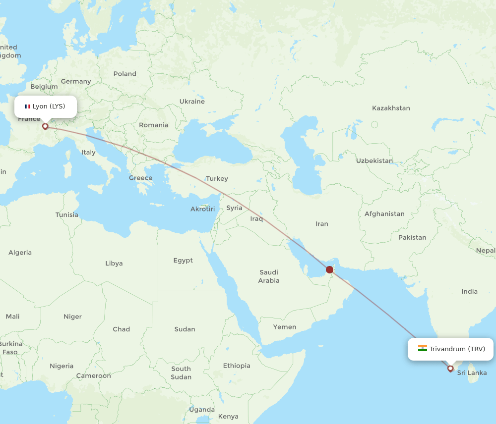 TRV-LYS flight routes