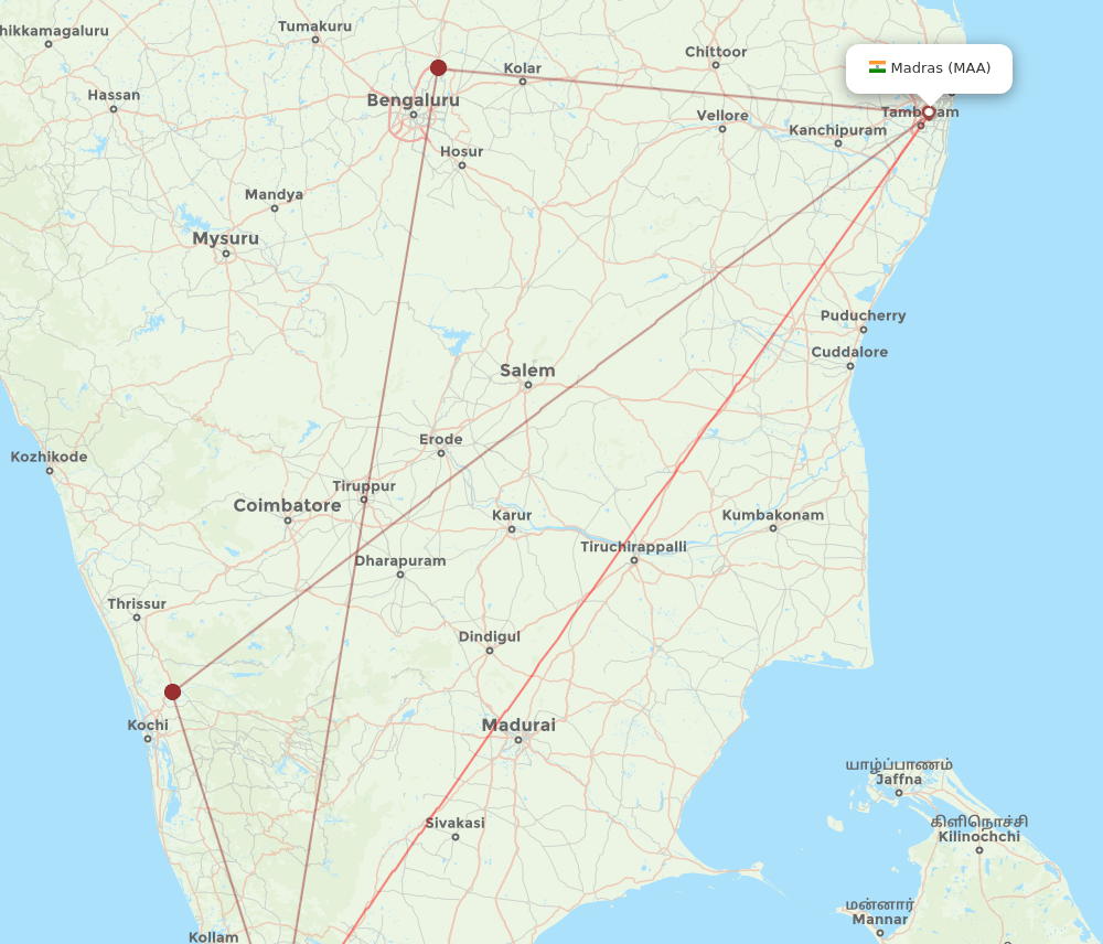 TRV-MAA flight routes