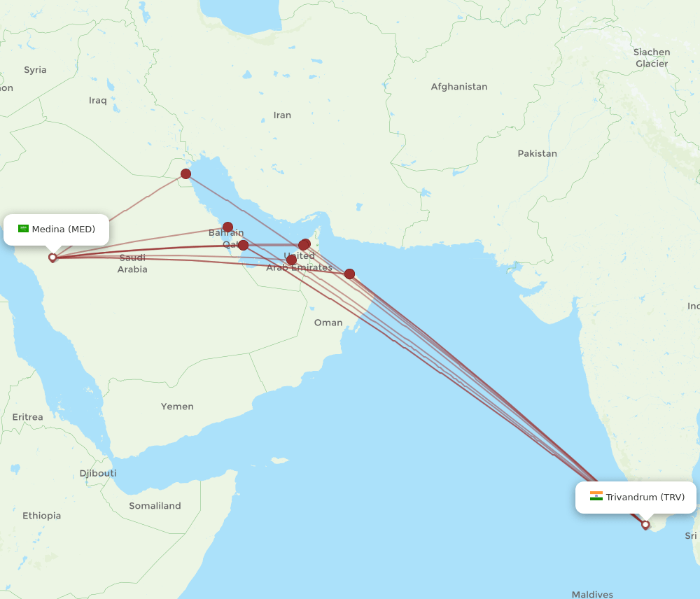 TRV-MED flight routes