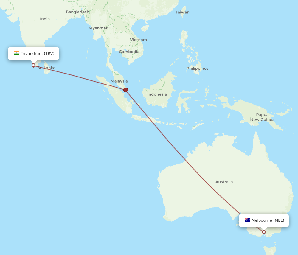 TRV to MEL flights and routes map