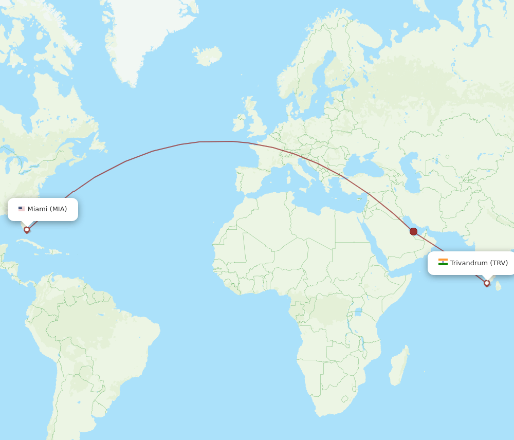 TRV to MIA flights and routes map