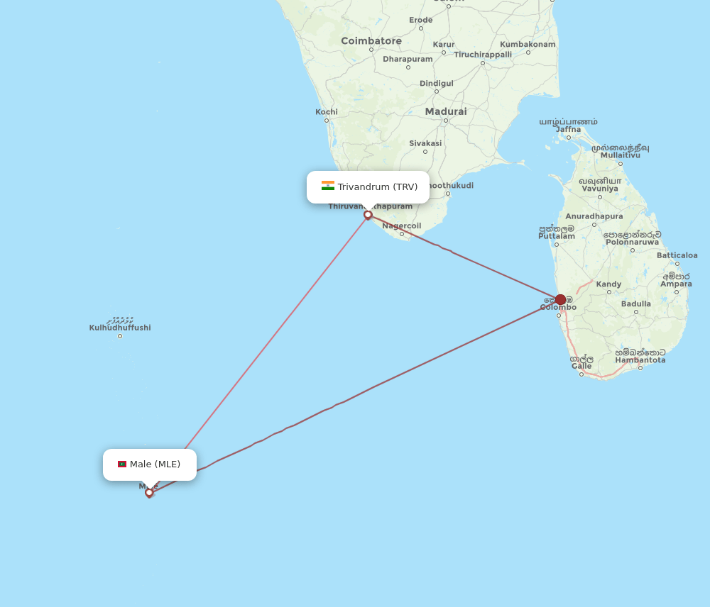 TRV to MLE flights and routes map