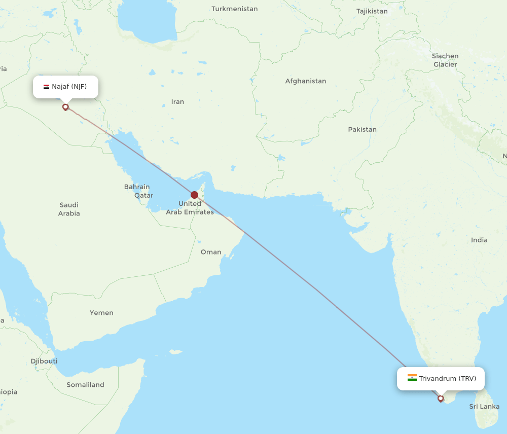 TRV-NJF flight routes