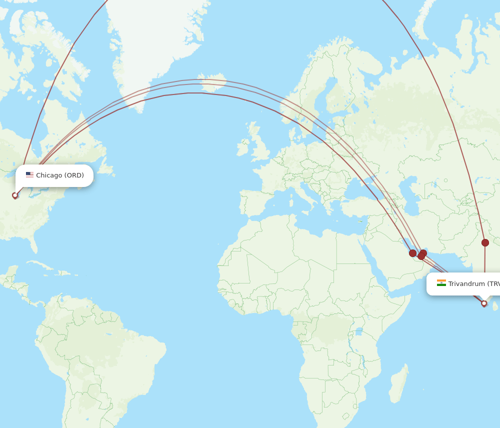 TRV-ORD flight routes