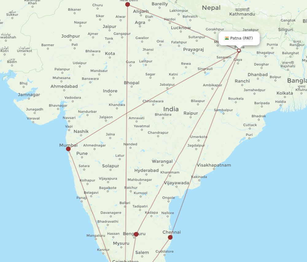 TRV to PAT flights and routes map