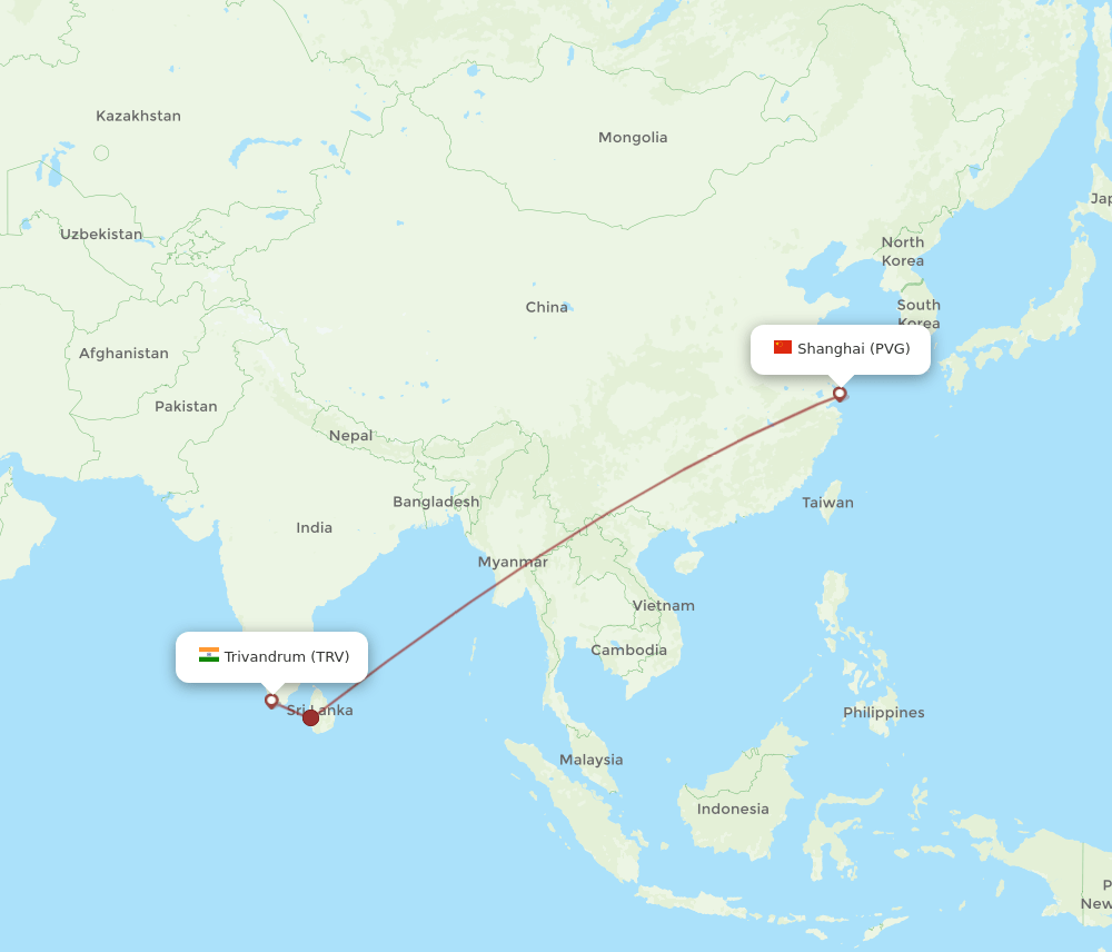 TRV-PVG flight routes