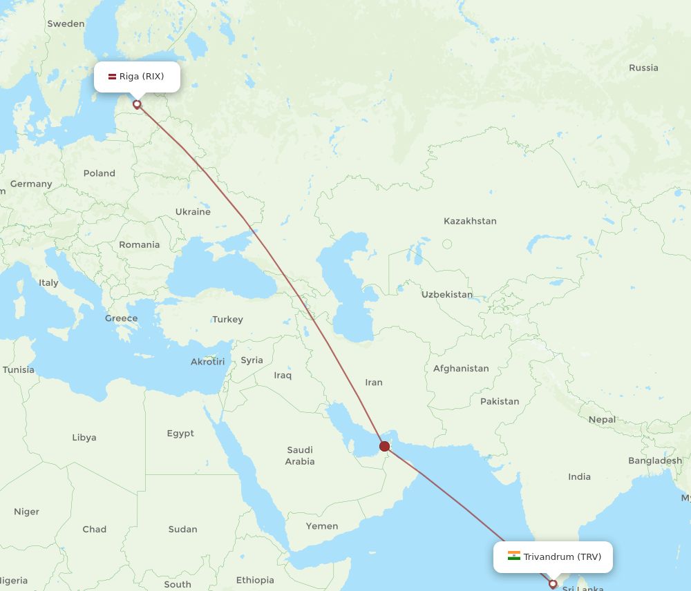 TRV-RIX flight routes