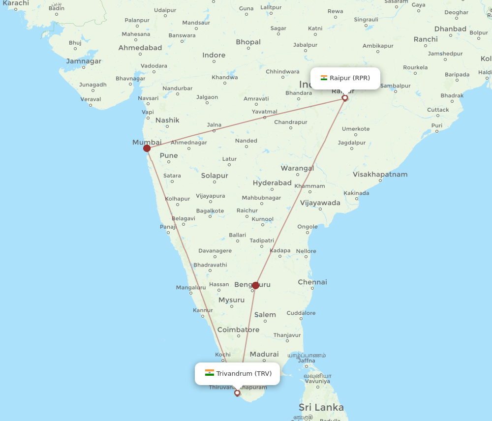 TRV-RPR flight routes