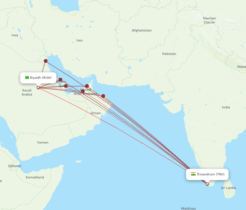 TRV-RUH flight routes