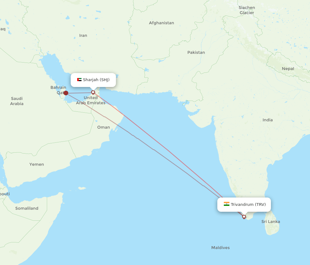 TRV-SHJ flight routes