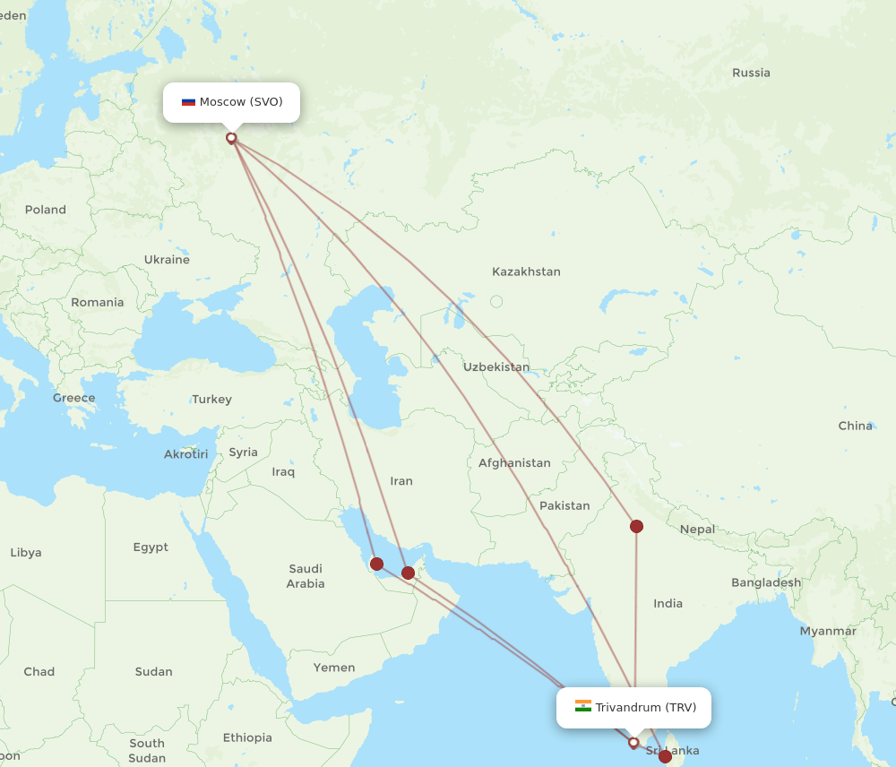 TRV-SVO flight routes