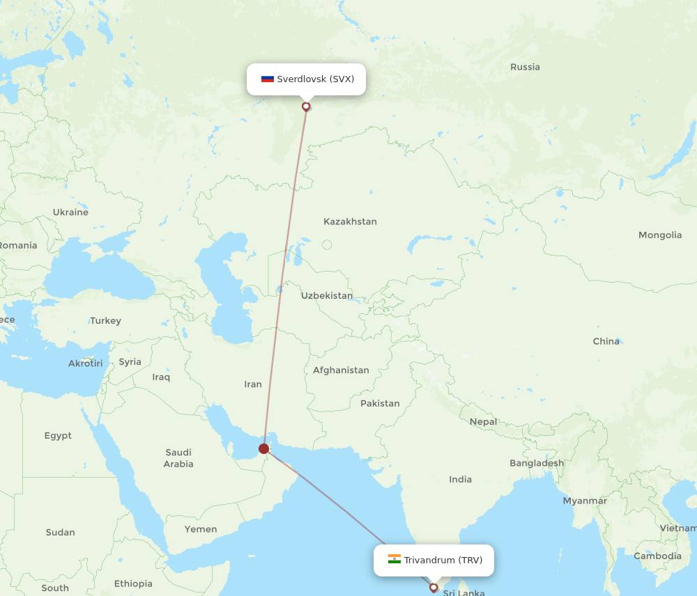 TRV-SVX flight routes