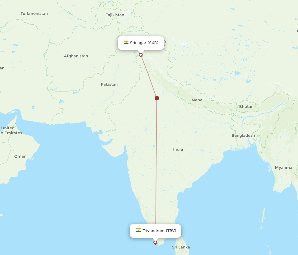 TRV-SXR flight routes
