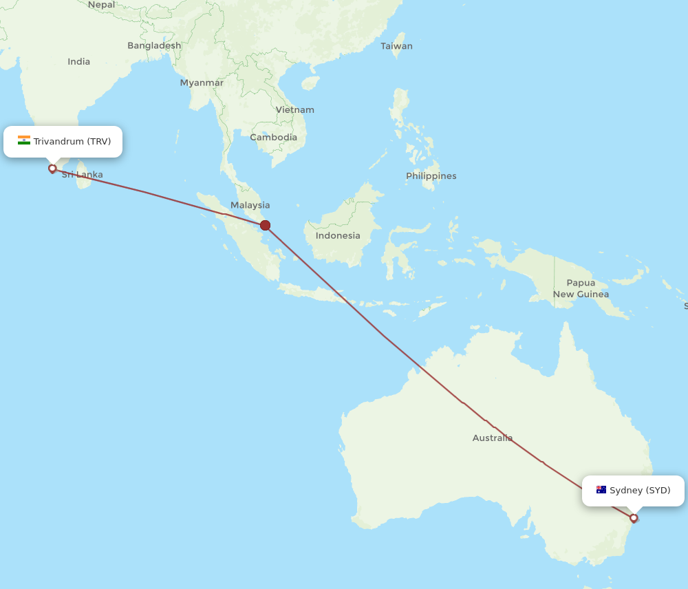 TRV to SYD flights and routes map