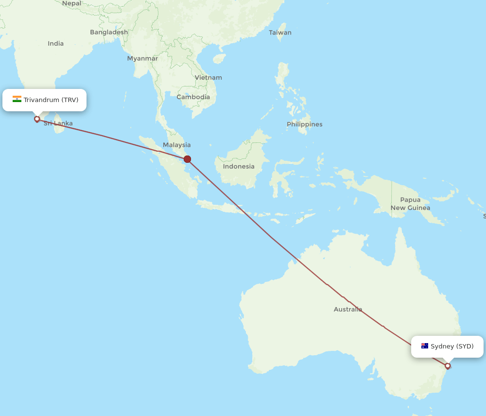 TRV-SYD flight routes